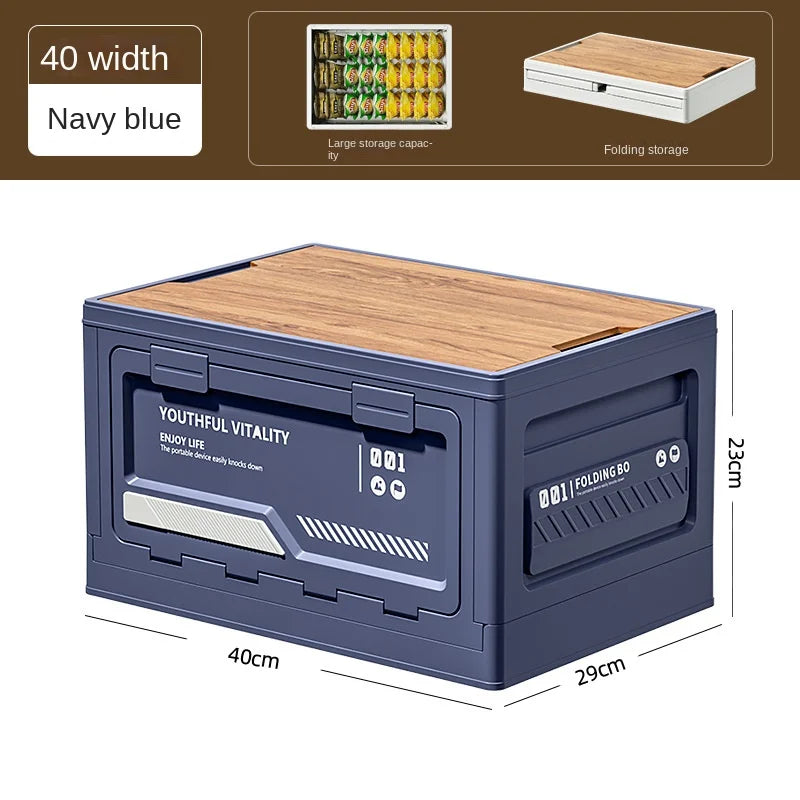 Outdoor Camping Storage Box – Folding Organizer with Wooden Lid