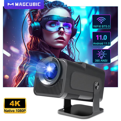 4K Native 1080P Android 11 Projector with 390 ANSI Lumens, Dual WiFi 6, and Bluetooth 5.0 - Upgraded HY320 Portable Outdoor Cinema Projector