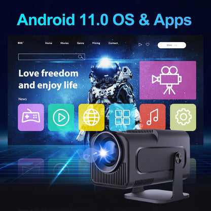 4K Native 1080P Android 11 Projector with 390 ANSI Lumens, Dual WiFi 6, and Bluetooth 5.0 - Upgraded HY320 Portable Outdoor Cinema Projector