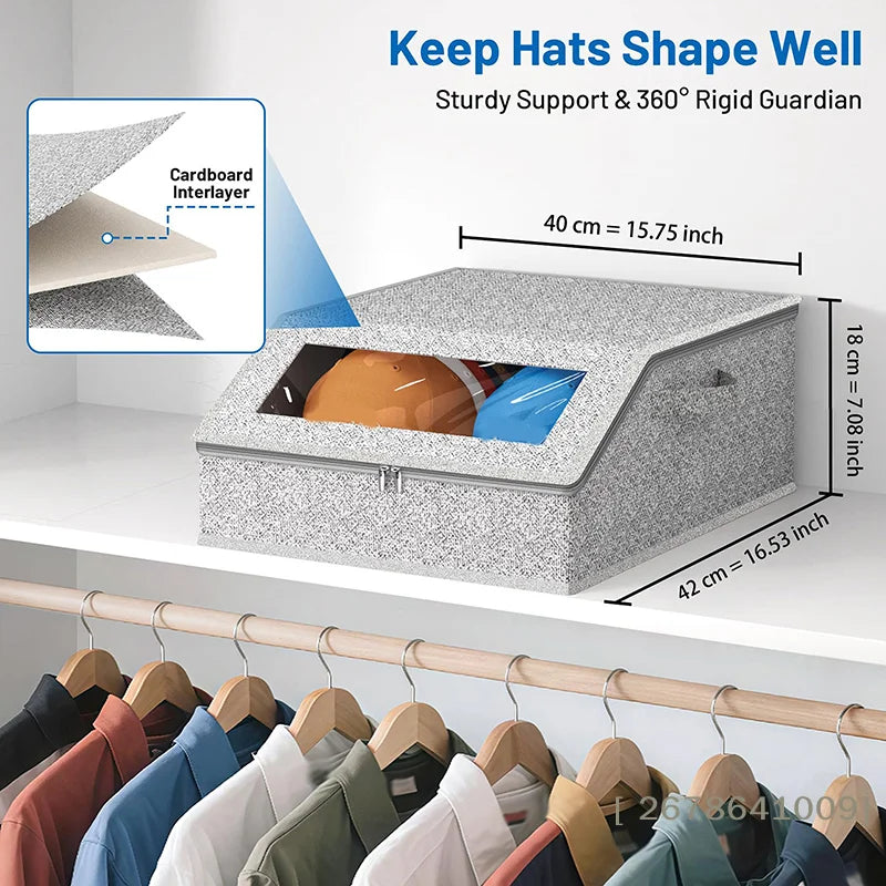 Hat Storage Box with Clear Window – Foldable Cap Organizer