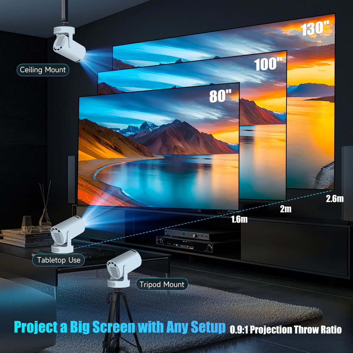 Mini Home Theater Projector – Streams Movies on Any Wall (Android Smart TV Built-In)