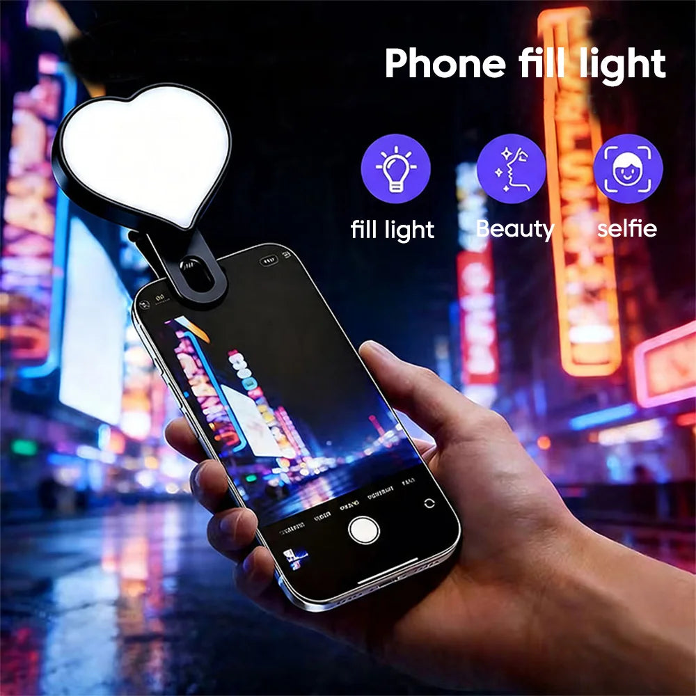 Mini Clip-On Selfie Light – 3-Mode Rechargeable LED for Phones