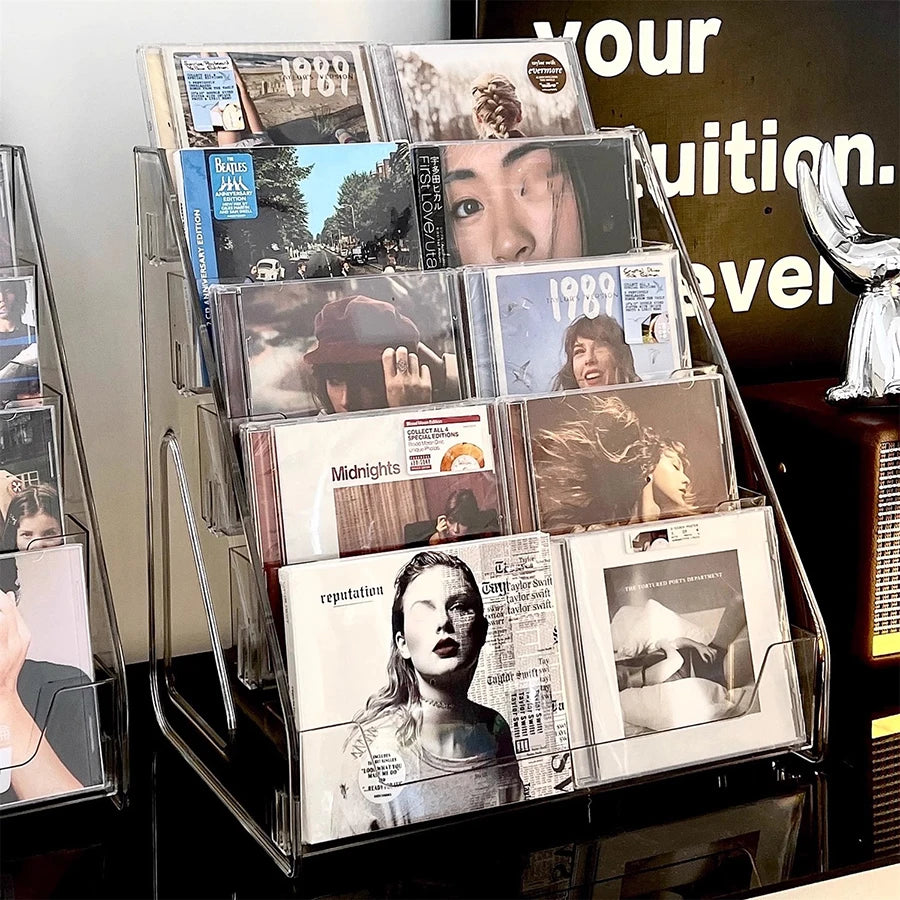 CD and Vinyl Record Storage Rack – Transparent Display Shelf