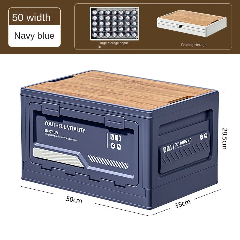 Outdoor Camping Storage Box – Folding Organizer with Wooden Lid