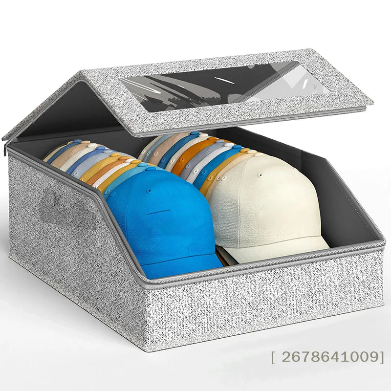 Hat Storage Box with Clear Window – Foldable Cap Organizer