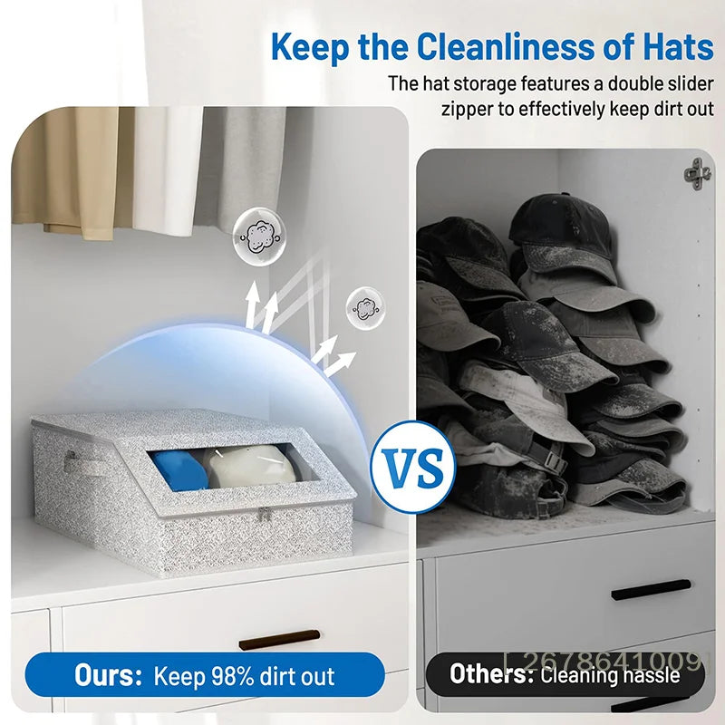 Hat Storage Box with Clear Window – Foldable Cap Organizer