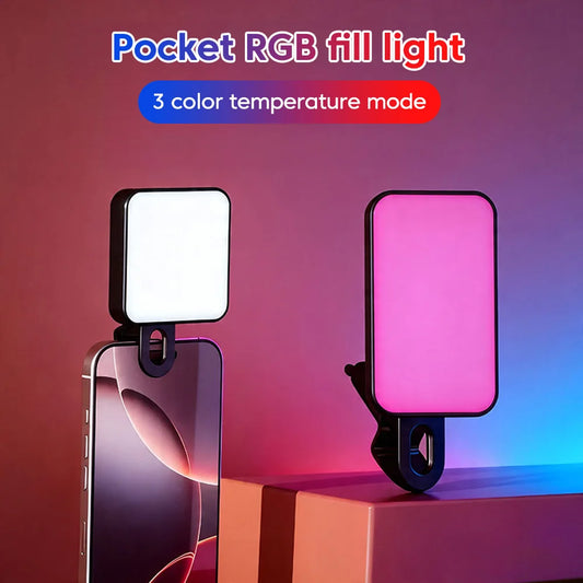 Mini Clip-On Selfie Light – 3-Mode Rechargeable LED for Phones