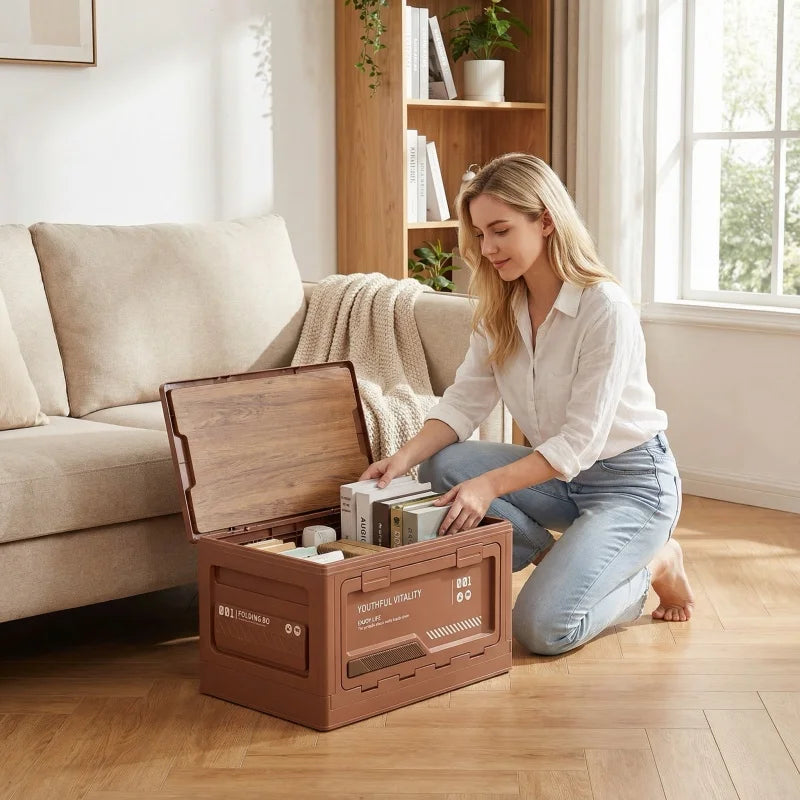 Outdoor Camping Storage Box – Folding Organizer with Wooden Lid
