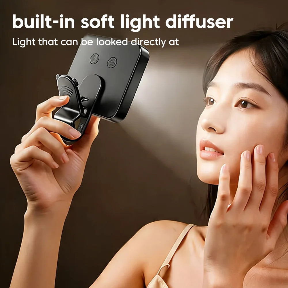 Mini Clip-On Selfie Light – 3-Mode Rechargeable LED for Phones
