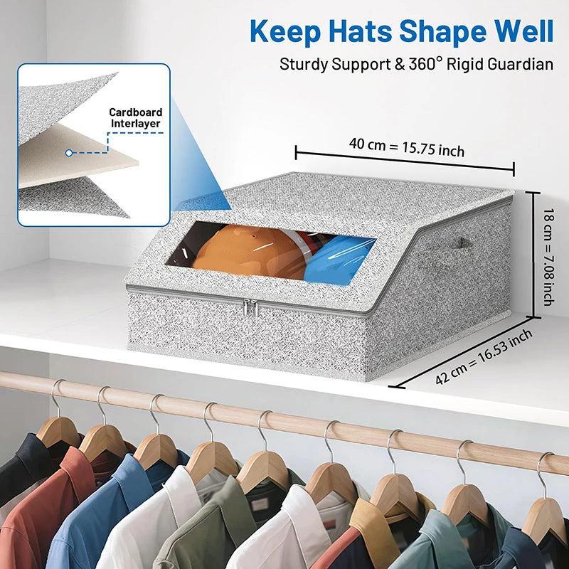 Hat Storage Box with Clear Window – Foldable Cap Organizer