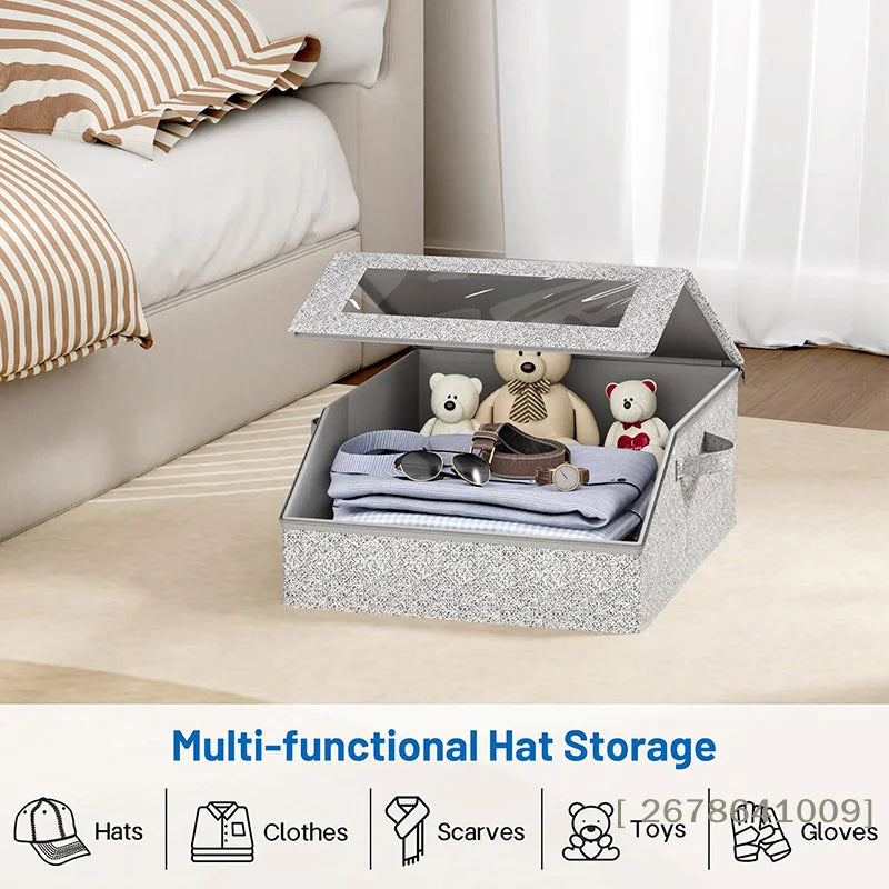 Hat Storage Box with Clear Window – Foldable Cap Organizer