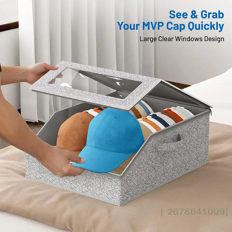 Hat Storage Box with Clear Window – Foldable Cap Organizer