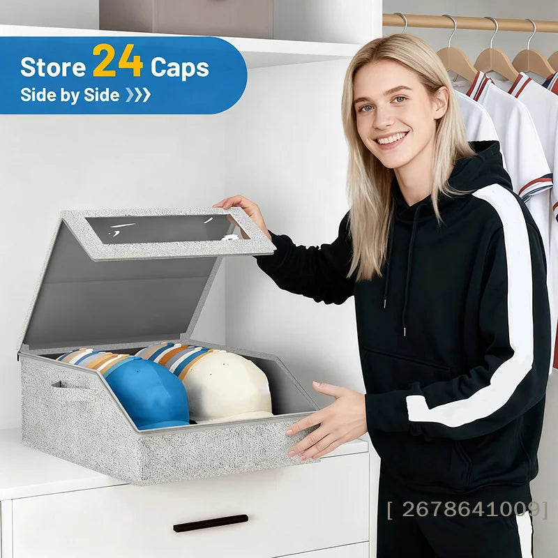 Hat Storage Box with Clear Window – Foldable Cap Organizer