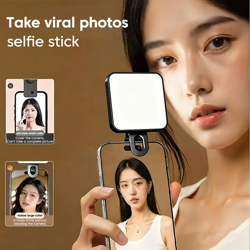 Mini Clip-On Selfie Light – 3-Mode Rechargeable LED for Phones
