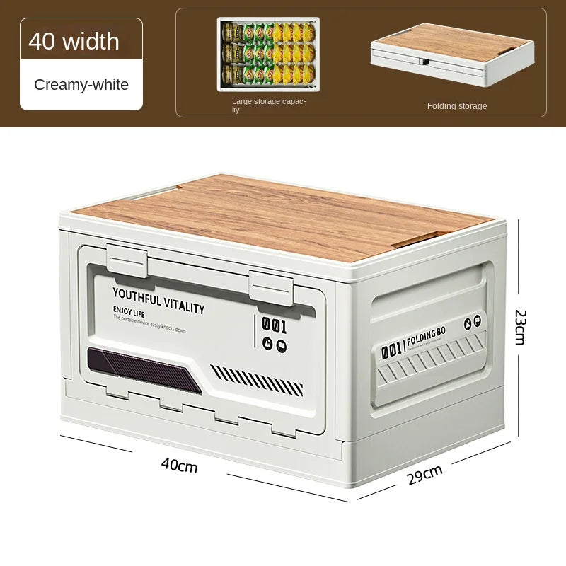 Outdoor Camping Storage Box – Folding Organizer with Wooden Lid