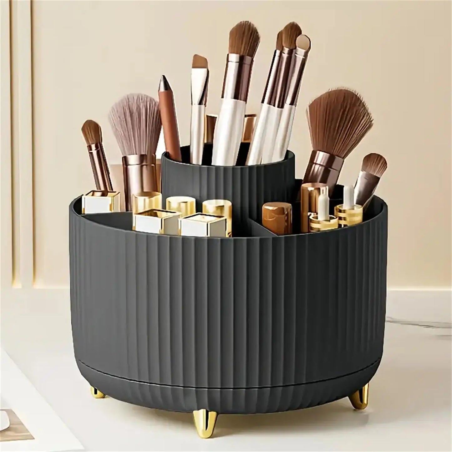 360° Rotating Makeup Organizer – 5-Compartment Cosmetic Holder