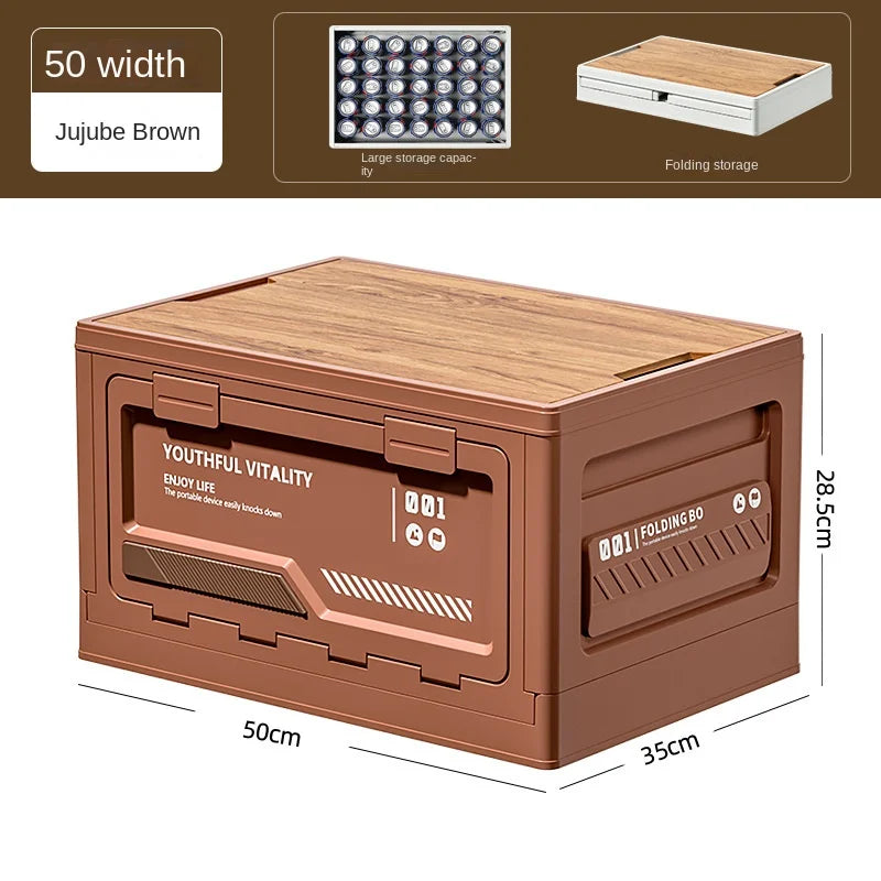 Outdoor Camping Storage Box – Folding Organizer with Wooden Lid