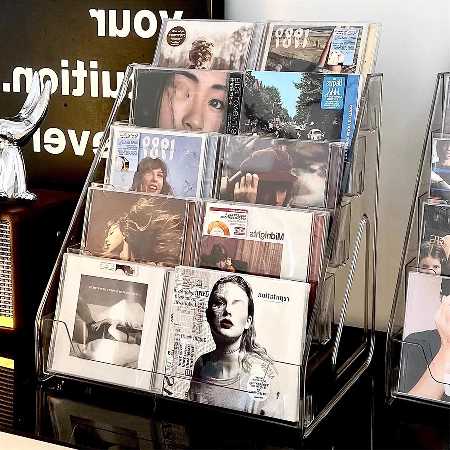 CD and Vinyl Record Storage Rack – Transparent Display Shelf