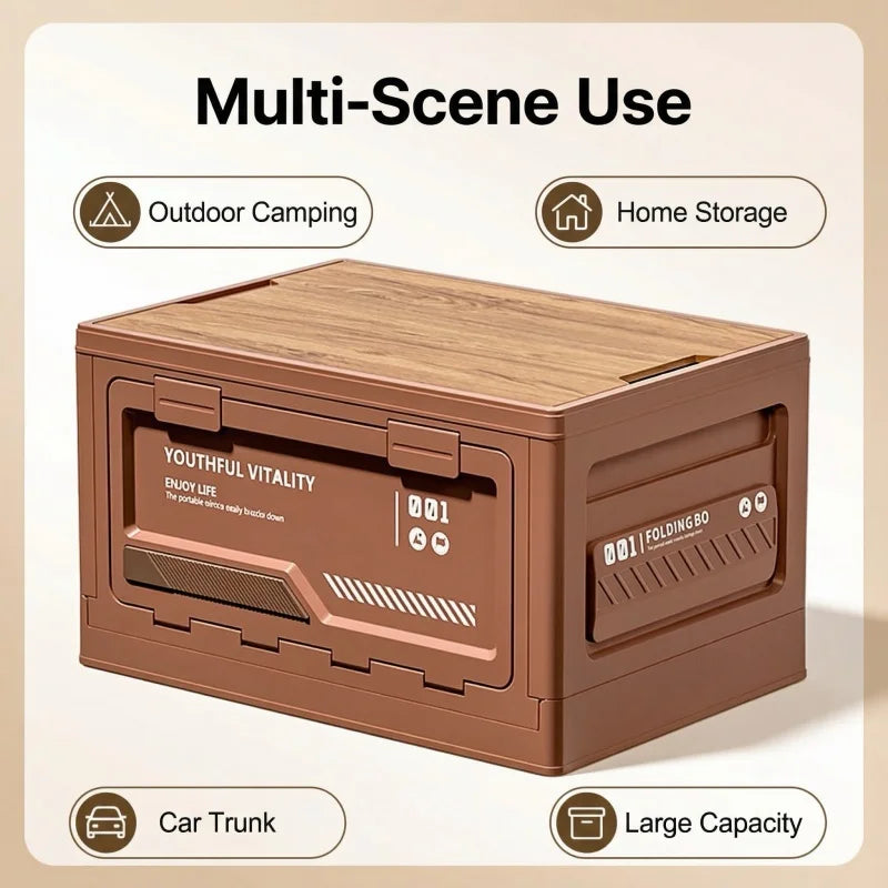 Outdoor Camping Storage Box – Folding Organizer with Wooden Lid