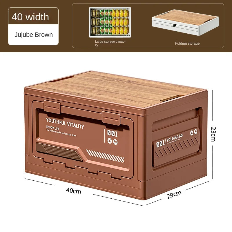 Outdoor Camping Storage Box – Folding Organizer with Wooden Lid