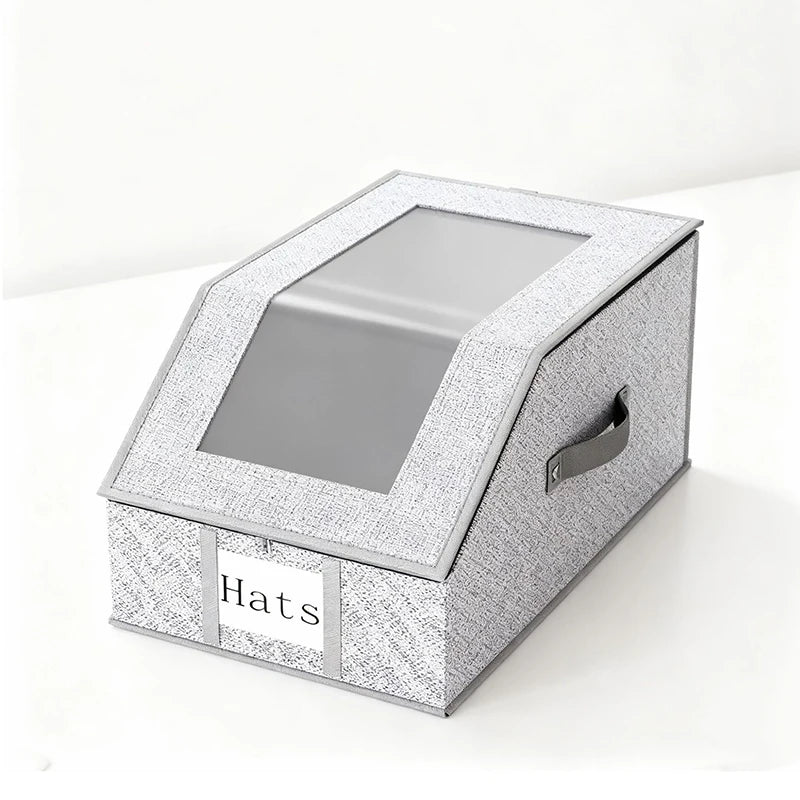 Hat Storage Box with Clear Window – Foldable Cap Organizer