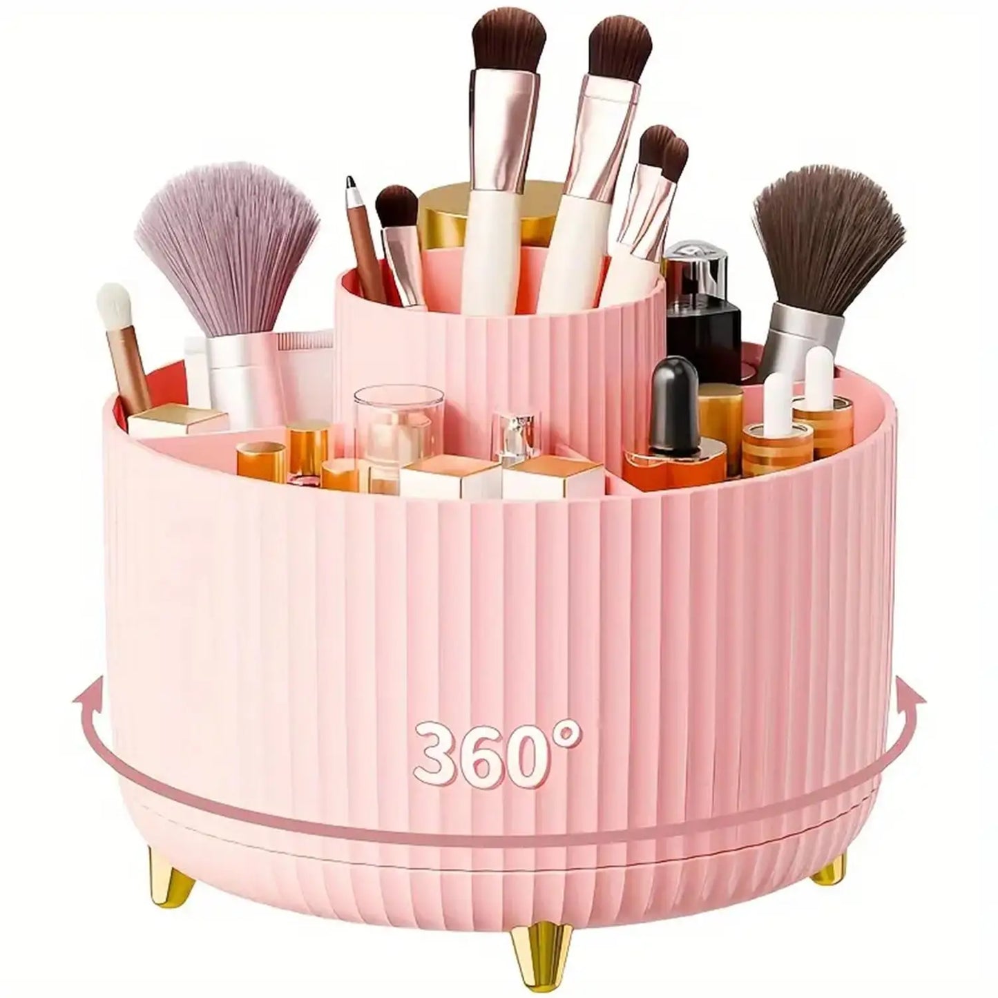 360° Rotating Makeup Organizer – 5-Compartment Cosmetic Holder