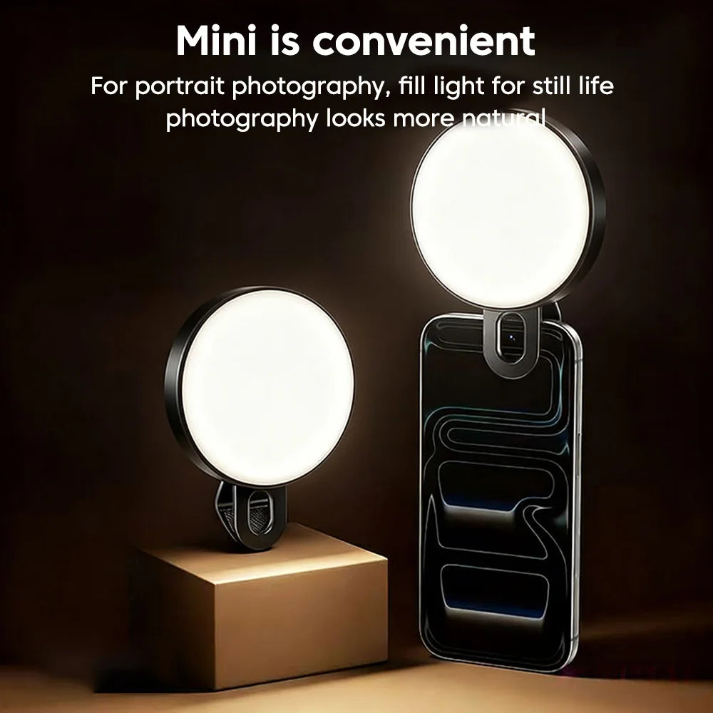 Mini Clip-On Selfie Light – 3-Mode Rechargeable LED for Phones