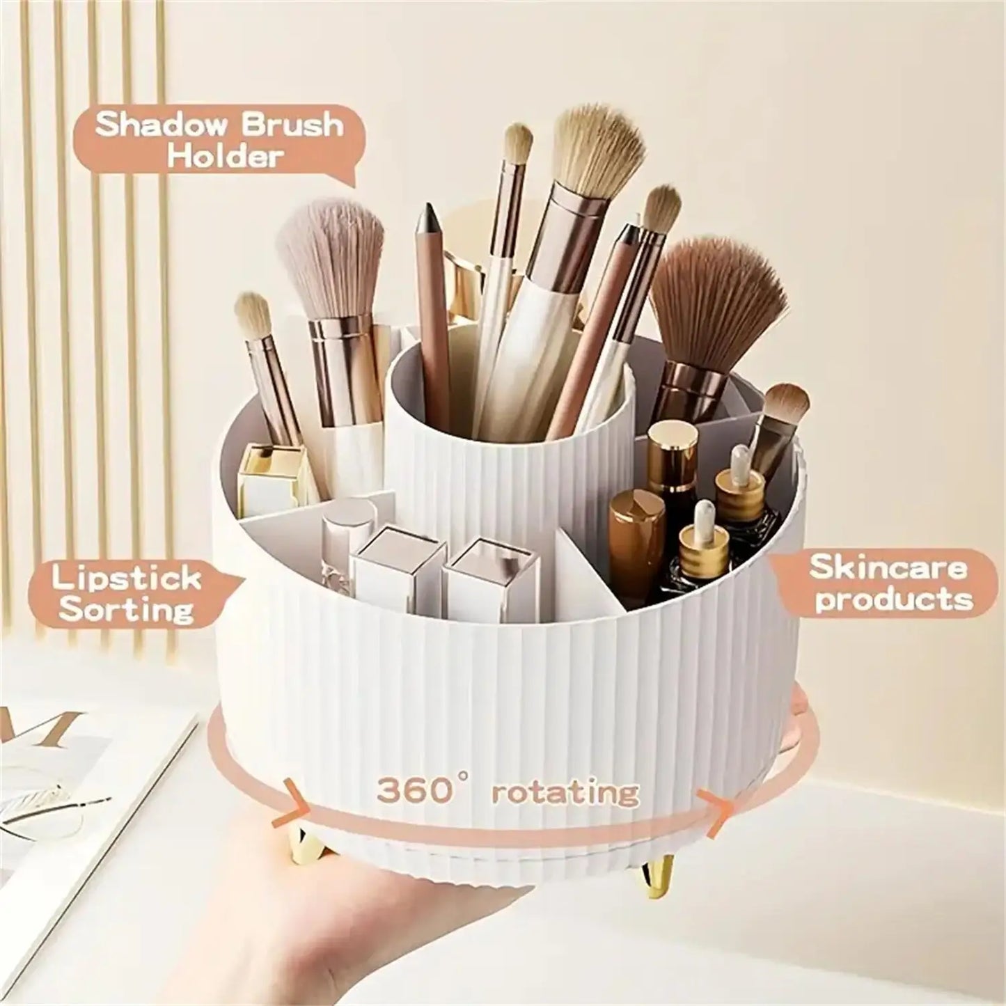 360° Rotating Makeup Organizer – 5-Compartment Cosmetic Holder