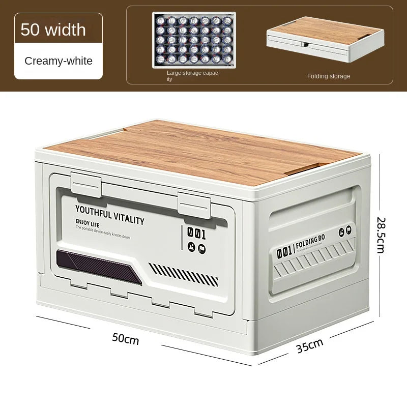 Outdoor Camping Storage Box – Folding Organizer with Wooden Lid